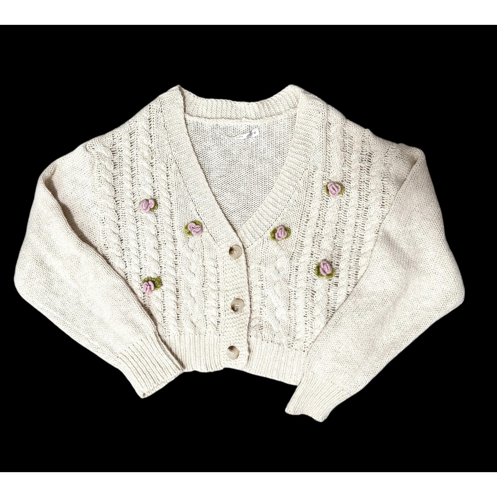 Altar'd State Cream Cable Knit Cardigan cottage core floral oversized sz‎ S
